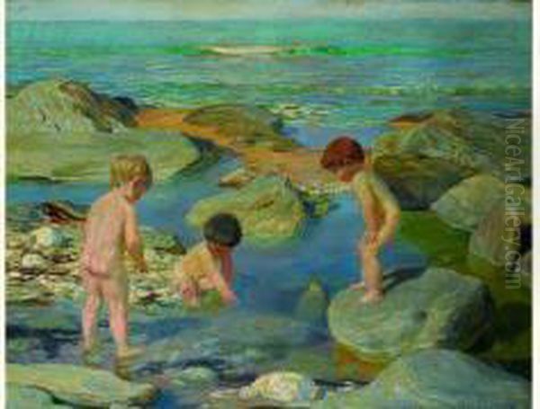 Enfants Jouant A Maree Basse Oil Painting by Du Raoul Gardier