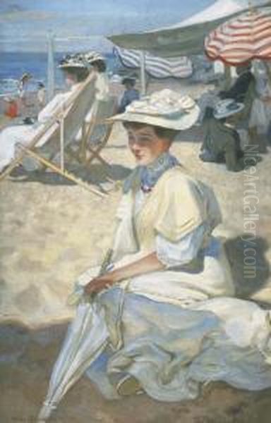 Elegantes Sur La Plage Oil Painting by Du Raoul Gardier