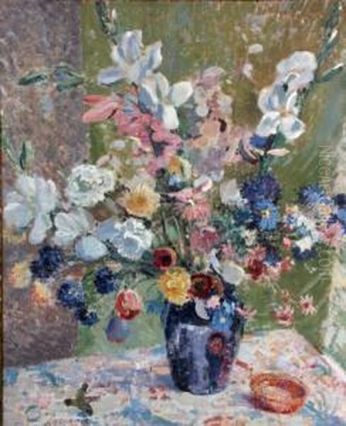 Sunlit Flowers In A Vase. by Stanley Horace Gardiner