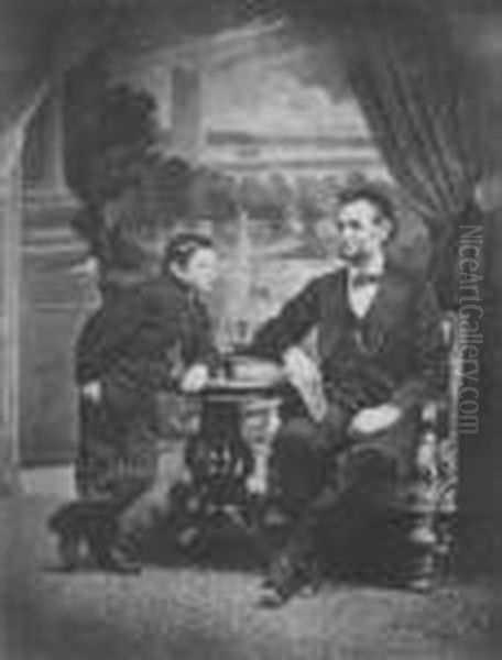 President Lincoln And His Son Thaddeus Oil Painting by Alexander Gardner