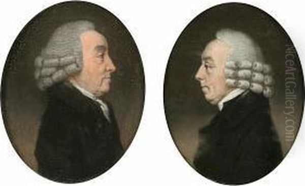 Portrait Of A Clergyman, And 
Another A Portrait Of A Gentleman, Both In Profile, A Pair, Ovals Oil Painting by Daniel Gardner