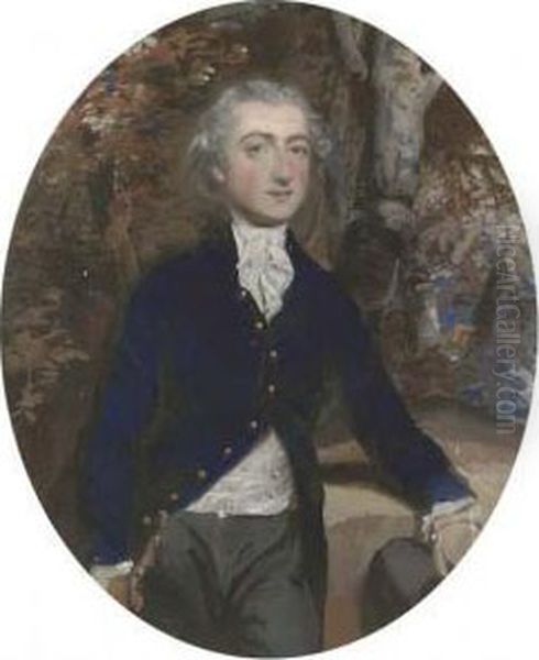 Portrait Of Mr Bradley, Three-quarter Length, In A Blue Frock Coat And Grey Trousers Oil Painting by Daniel Gardner