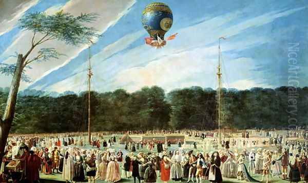 The Ascent of the Montgolfier Balloon at Aranjuez, c.1764 Oil Painting by Louis Carrogis Carmontelle