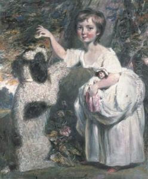 Portrait Of Anne Charlotte De Lancy, Later Mrs. John Loudon Ofwildam, With Her Dog Oil Painting by Daniel Gardner