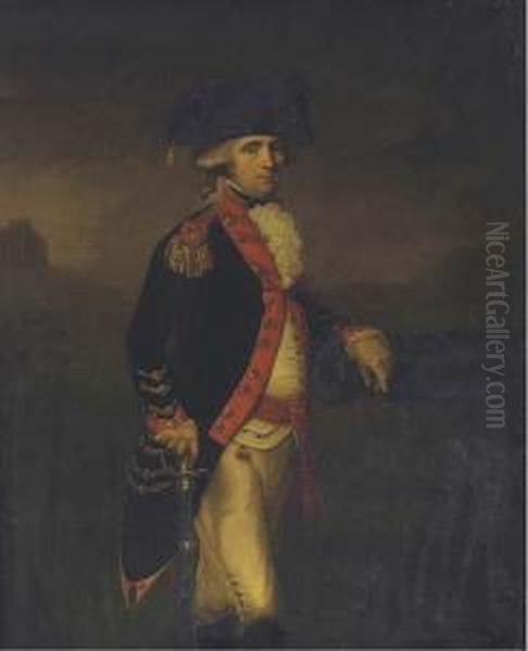 Portrait Of An Officer Of The 
Royal Artillery, Three-quarterlength, In A Landscape With A Hilltop 
Fortress Beyond Oil Painting by Daniel Gardner