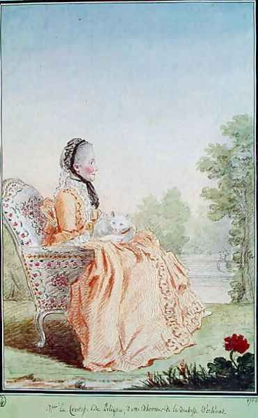 Madame la Comtesse de Polignac, Dame d'Honneur to the Duchesse d'Orleans, 1760 Oil Painting by Louis Carrogis Carmontelle