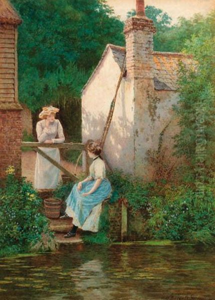 Gossips, Castle Mill, Dorking Oil Painting by William Biscombe Gardner