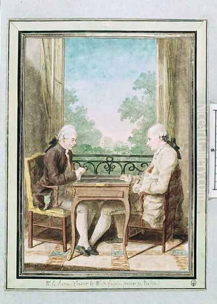 Baron d'Huart and Monsieur de Fraguier Playing Backgammon, c.1760 Oil Painting by Louis Carrogis Carmontelle