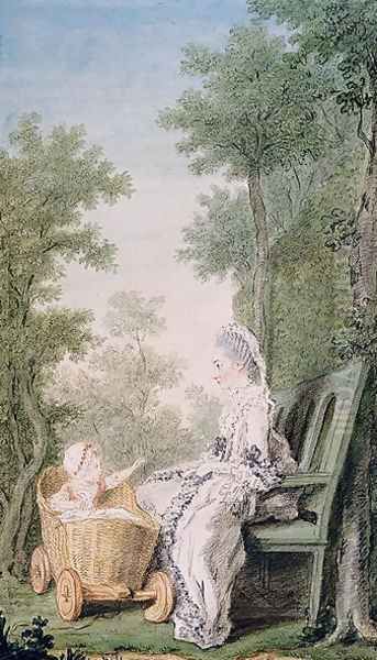 Adelaide Mancini, Duchess of Cosse, and her Daughter, Madame de Portemar as a Child, 1766 Oil Painting by Louis Carrogis Carmontelle