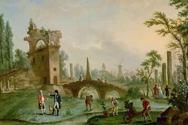 Carmontelle (1717-1806) giving the Keys of the Parc Monceau in Paris to the Duke of Chartres (1747-93) Oil Painting by Louis Carrogis Carmontelle