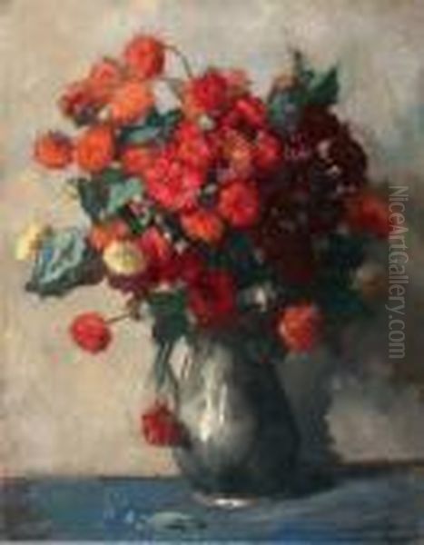 Bloemen In Tinnen Vaas Oil Painting by Salomon Garf