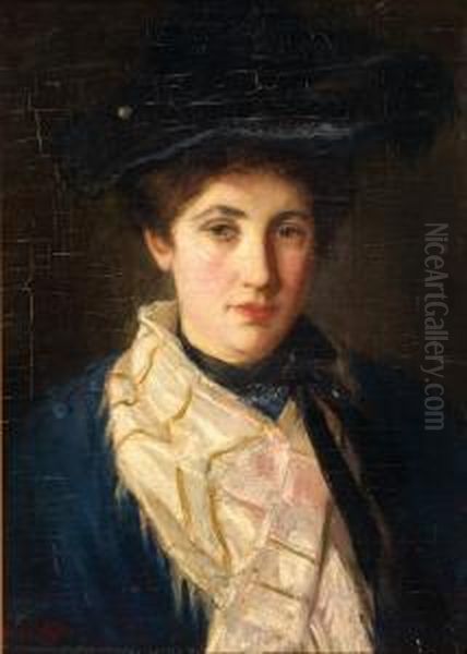 Portrait Of A Lady Wearing A Hat Oil Painting by Salomon Garf