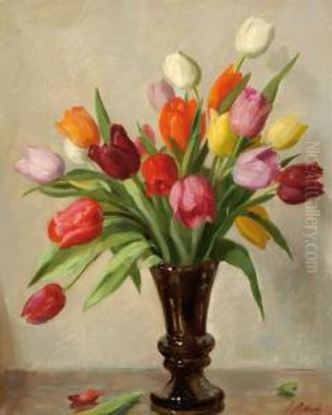 Tulips In A Vase Oil Painting by Salomon Garf