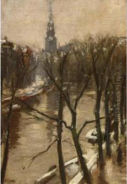 A View Of Amsterdam In Winter Oil Painting by Salomon Garf