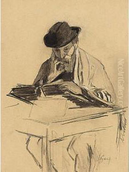 Rabbi At Prayer Oil Painting by Salomon Garf