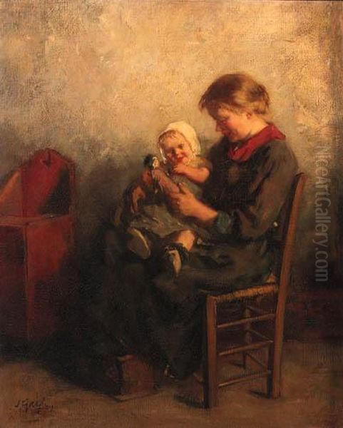 Playing With The Doll Oil Painting by Salomon Garf