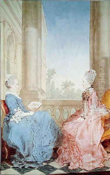 The Princess of Hesse-Darmstadt (d.1818) and one of her nine children, Charlotte-Wilhelmine (1755-1785) 1769 Oil Painting by Louis Carrogis Carmontelle