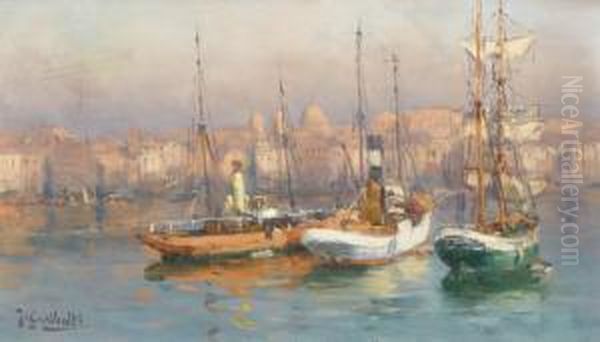 Drei Segelboote Im Hafen Von Marseille Oil Painting by Joseph Garibaldi