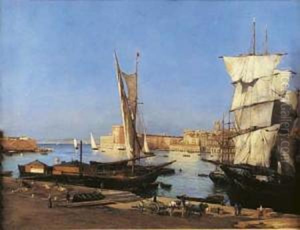 Vue De L'entree Du Port De Marseille Oil Painting by Joseph Garibaldi