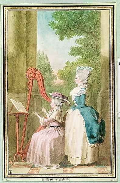 Madame Moreau and Mademoiselle de Flinville Oil Painting by Louis Carrogis Carmontelle