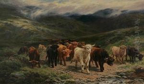 A Highland Cattle Drove Oil Painting by Henry Garland