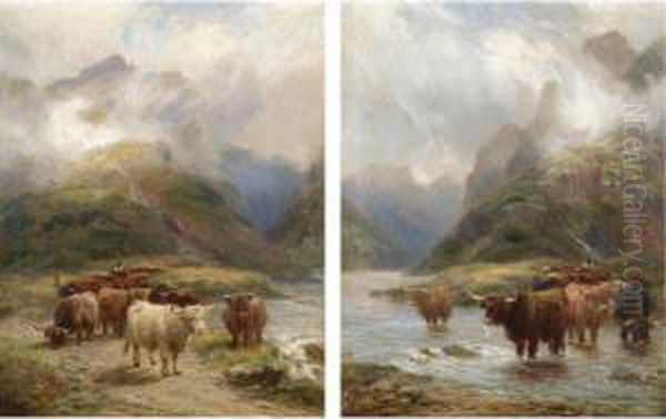 Highlanders Going South, In Argyleshire; Highlanders Crossing The Ford Oil Painting by Henry Garland