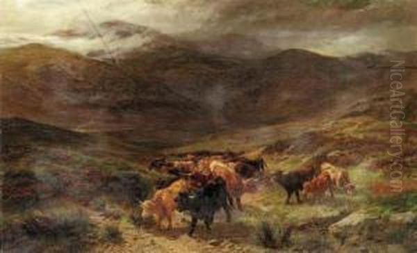 Highland Cattle On The Move
Oil On Canvas Laid Down On Masonite Oil Painting by Henry Garland