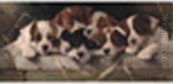 Seven Puppies Oil Painting by Valentine Thomas Garland