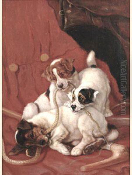 Pups At Play Oil Painting by Valentine Thomas Garland