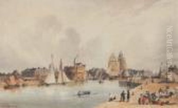 Shipping On The Amstel River Oil Painting by Hippolyte Garneray