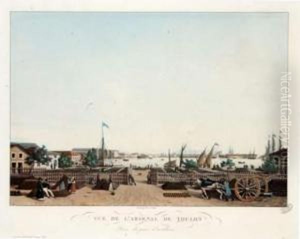 Vue De L'arsenal De Toulon Prise Du Parc D'artillerie. Oil Painting by Ambroise-Louis Garneray