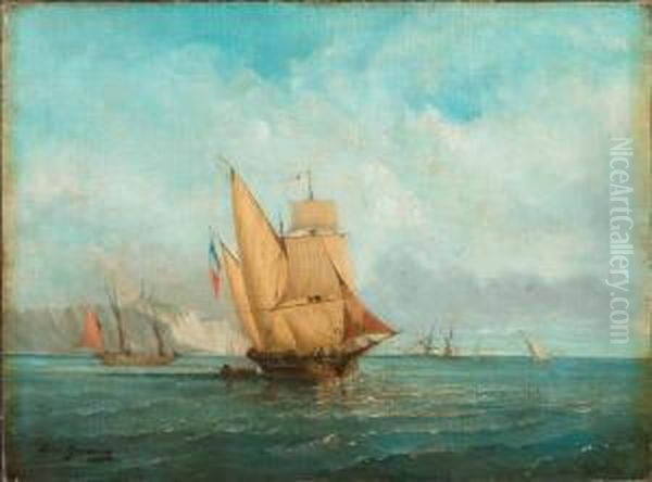 Segelschiffe Vor Der Kuste Oil Painting by Ambroise-Louis Garneray