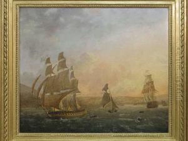 Fregate Etvaisseaux Oil Painting by Ambroise-Louis Garneray