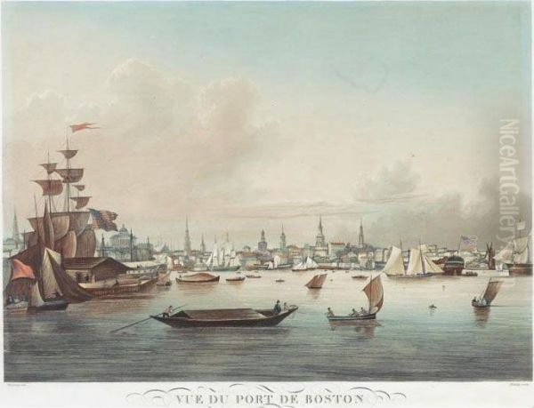 Vue Du Port De Boston Oil Painting by Ambroise-Louis Garneray