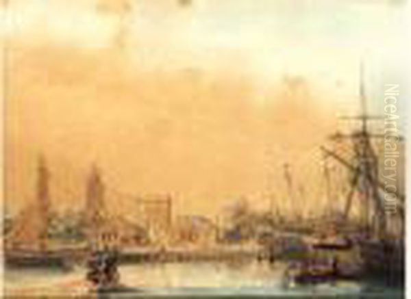 Vue De La Porte Royale Dans Le Port Du Havre Oil Painting by Ambroise-Louis Garneray