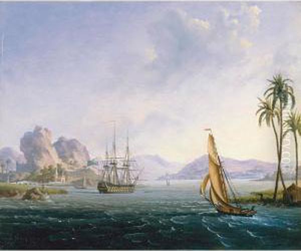 View Of A Tropical Port Oil Painting by Ambroise-Louis Garneray