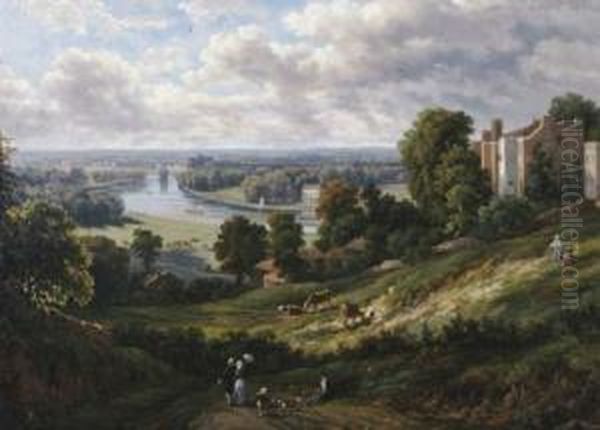 A View Of Richmond Near London, The River Thames In The Distance Oil Painting by Jules Garnier