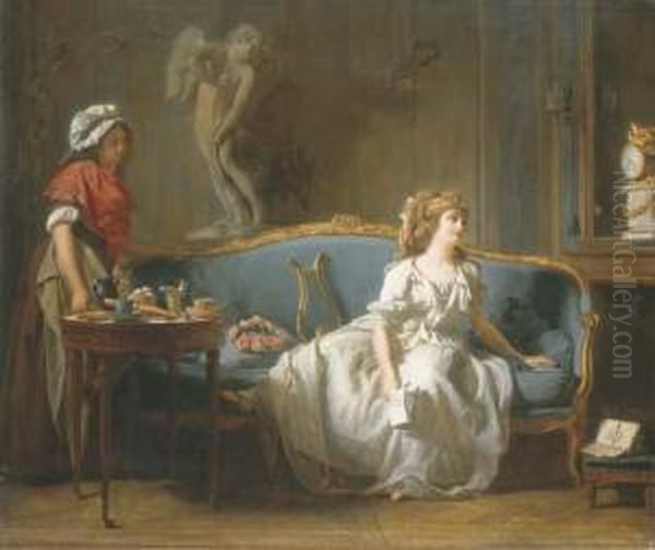 Jeune Femme Eploree Lisant Une Lettre, Ou L'attente Oil Painting by Michel Garnier