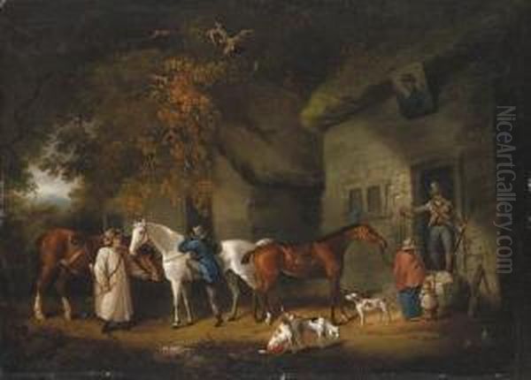 Sportsmen Outside The Admiral Duncan Inn Oil Painting by George Garrard