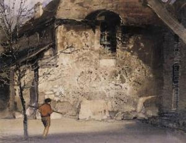 Figure Approaching A House Oil Painting by Thomas Balfour Garrett