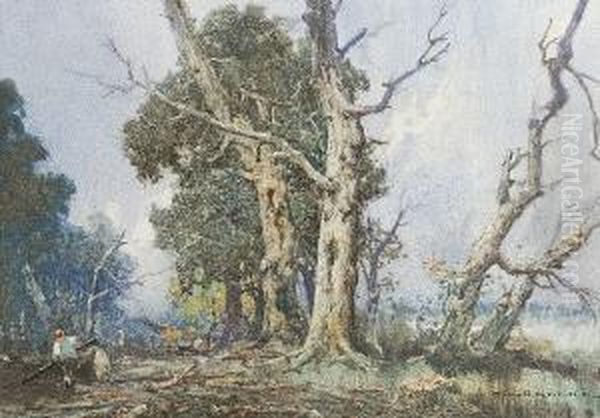 Timber Felling Oil Painting by Oswald Garside