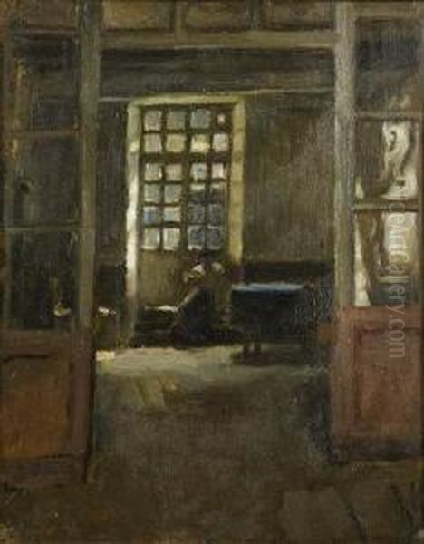 The Breton Needleworker Oil Painting by Norman Garstin