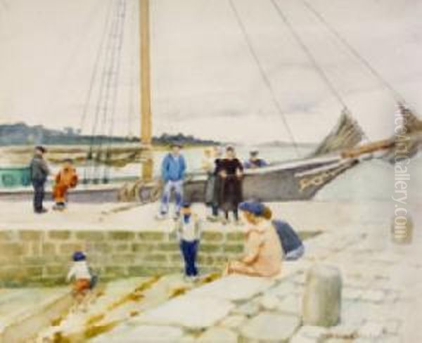 Breton Harbour Scene Oil Painting by Norman Garstin