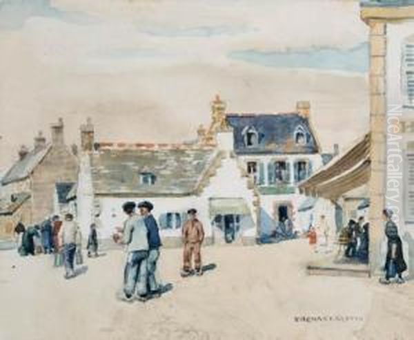 Figures In A Village Street Oil Painting by Norman Garstin