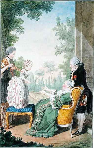 The Marquise of Ecquevilly, the Marquis of Joyeuse, their granddaughter Mademoiselle d'Ecquevilly and her maid Oil Painting by Louis Carrogis Carmontelle