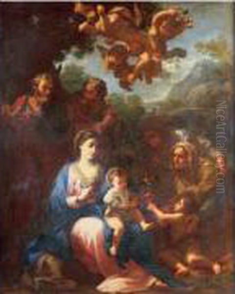 Sainte Famille Entouree De 
Sainte Elisabeth, Saint Jean Baptiste, Sainte Anne Et Saint Joachim Oil Painting by Luigi Garzi