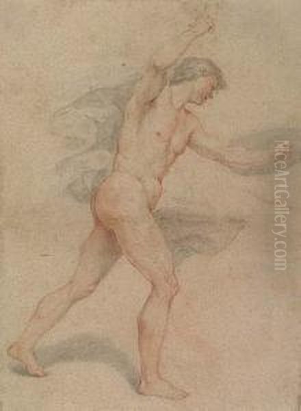 A Male Nude, Striding To The Right, Holding A Sword And A Shield Oil Painting by Luigi Garzi