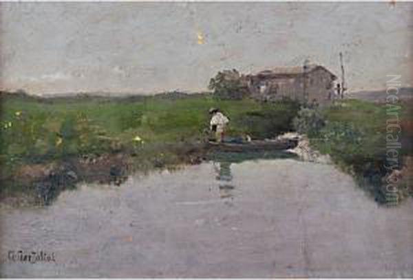 Pesca Sul Fiume Oil Painting by Giuseppe Garzolini