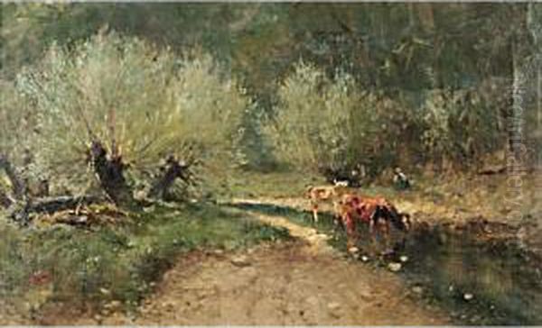 Il Torrente Nel Bosco Oil Painting by Giuseppe Garzolini