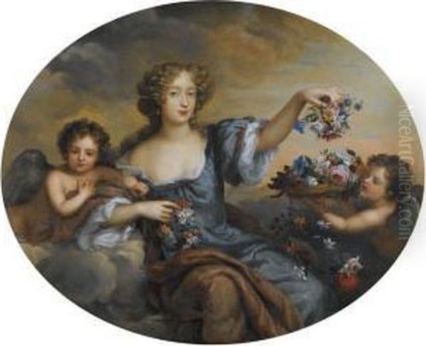 Portrait Of Frances Jennings, 
Lady Hamilton And Later Duchess Oftyrconnel (c.1649-1731) As Flora, 
Attended By Putti Oil Painting by Henri Gascard